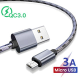 2M 3M QC 3.0 Micro Cable Fast Charging USB Cable Quick Charge 3.0 Charger Wire Android Cell Phone Cabo Tablet Smart Devices Line