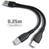 2 In 1 USB To Type C Micro USB  Cable Charging For 2 Usb C Cell Phone Charge Two Device Charging Cord USB Charger Splitter Cable