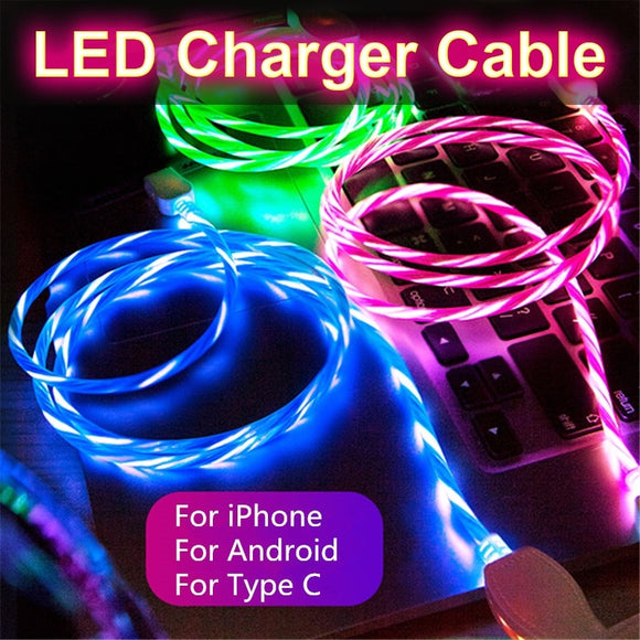 LED Luminous Micro USB Type C Charging Cable For Iphone X 8 Huawei Honor 9 Lite Xiaomi Redmi Note 5/5A Cell Phone Charger Cabel
